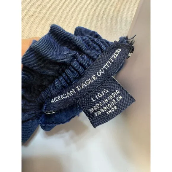 American Eagle Outfitters Womens Smocked Sexy Denim Romper Size L Navy Cutout - Picture 2 of 11